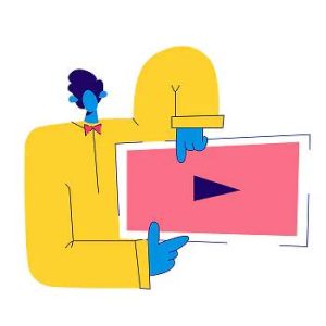 illustration of a person holding a pink play button sign