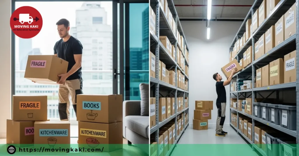 On-demand storage service in Singapore with movers collecting items for storage
