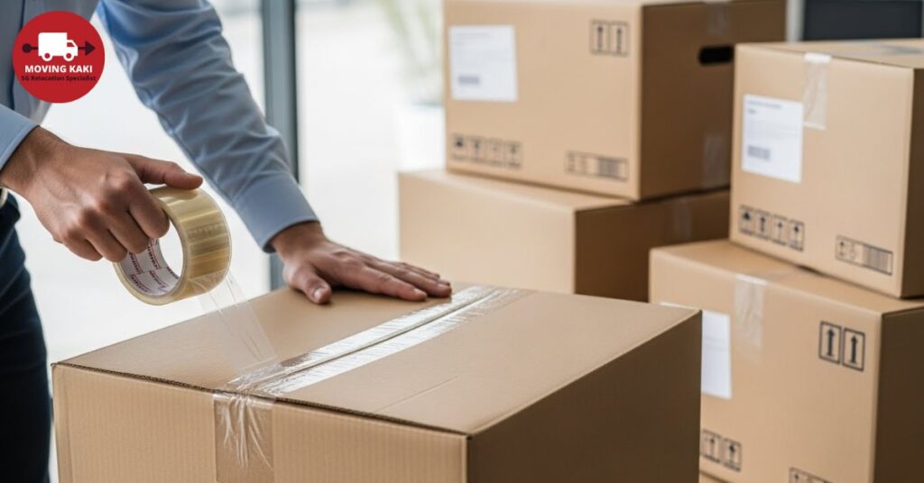 Sealing office moving boxes securely with packing tape