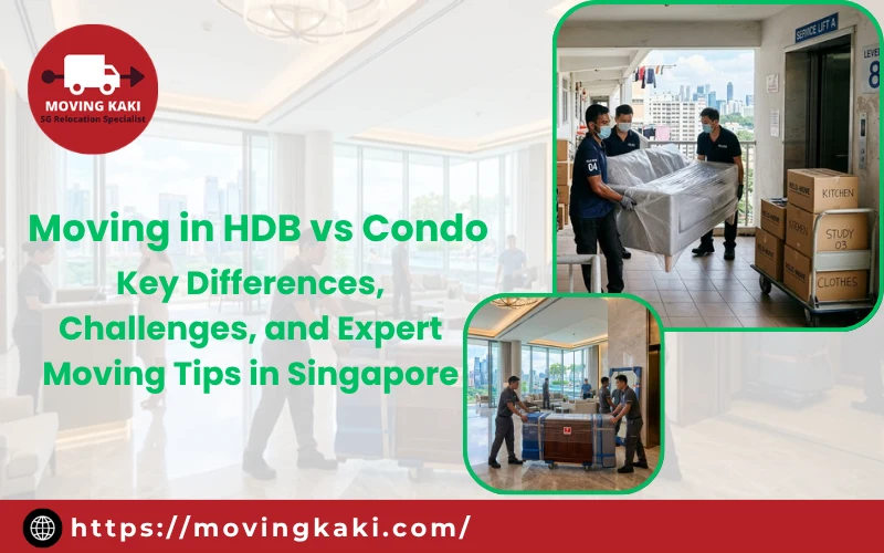 Professional house movers in Singapore managing a complex moving in HDB vs condo process with wrapped furniture
