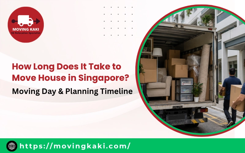 Professional movers unloading a truck. Learn how long does it take to move house in Singapore with our complete guide.
